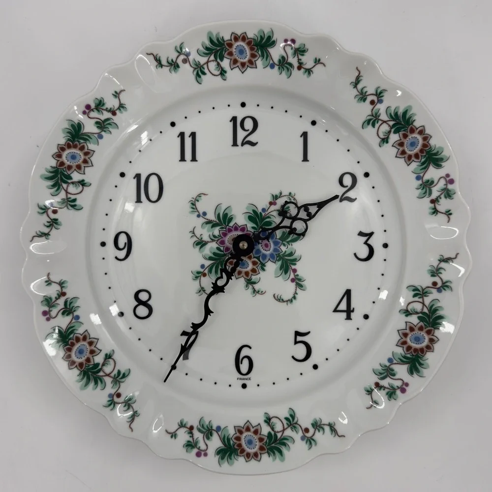 Vintage Le Trèfle Limoges France Porcelain Floral Wall Clock